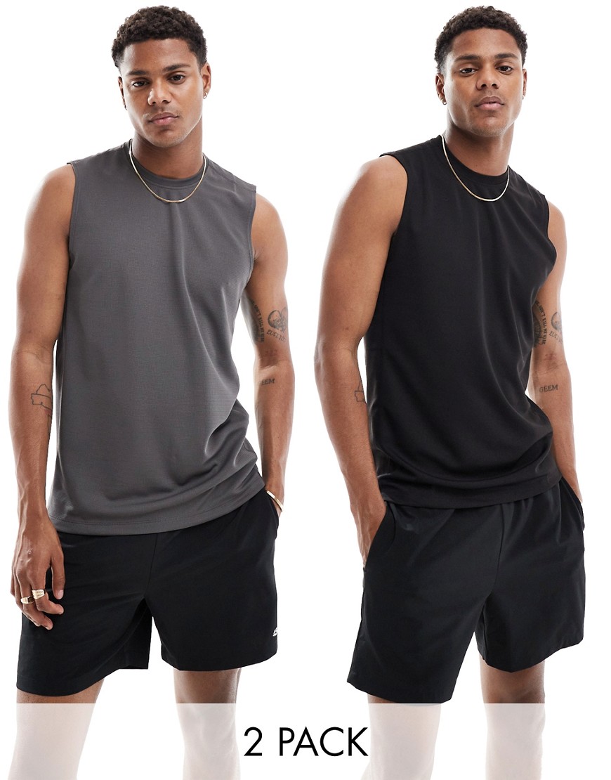 4505 Icon training sleeveless t-shirt with quick dry 2 pack in black and charcoal-Multi