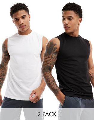 ASOS 4505 Icon training sleeveless t-shirt with quick dry 2 pack in black and white