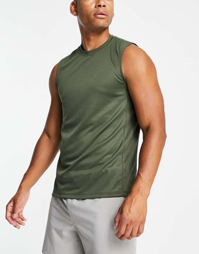 ASOS 4505 icon training sleeveless tank top with quick dry in khaki