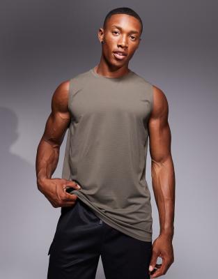 4505 Icon training sleeveless tank with quick dry in khaki-Green