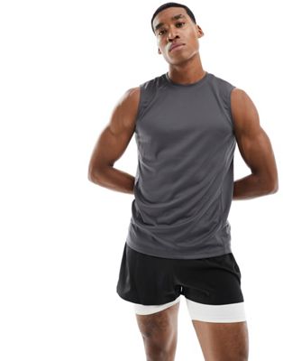 ASOS 4505 Icon training sleeveless vest with quick dry in charcoal