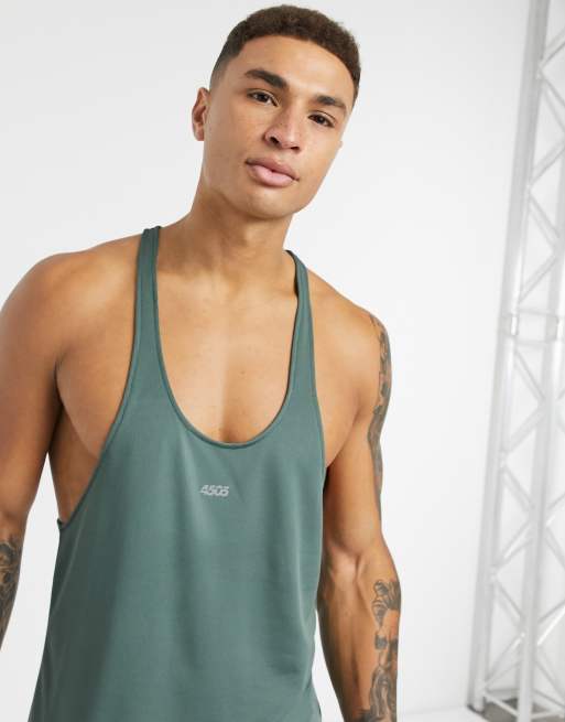 ASOS 4505 icon training stringer singlet with quick dry in khaki 