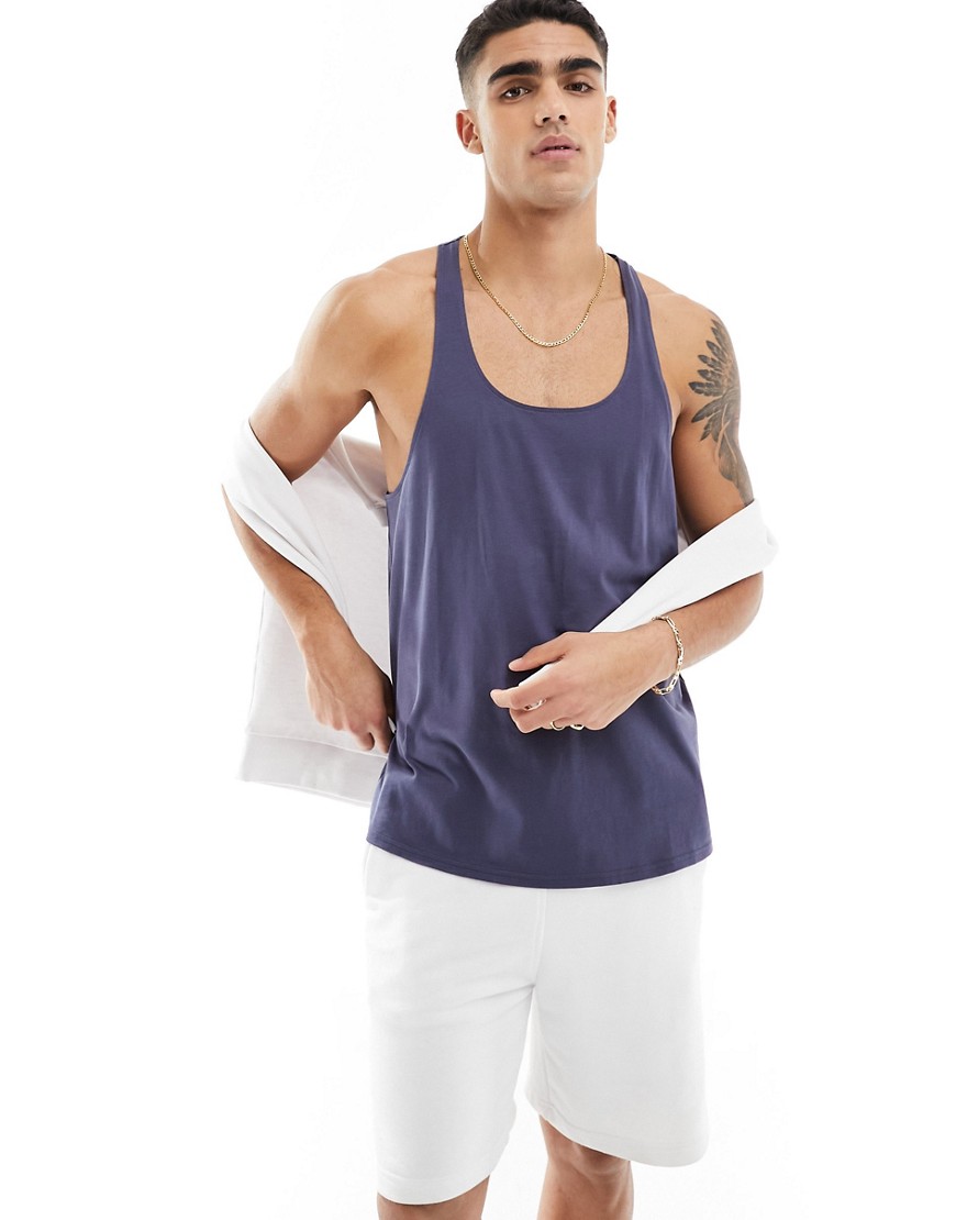 4505 Icon training stringer tank top with quick dry in slate blue gray-Black