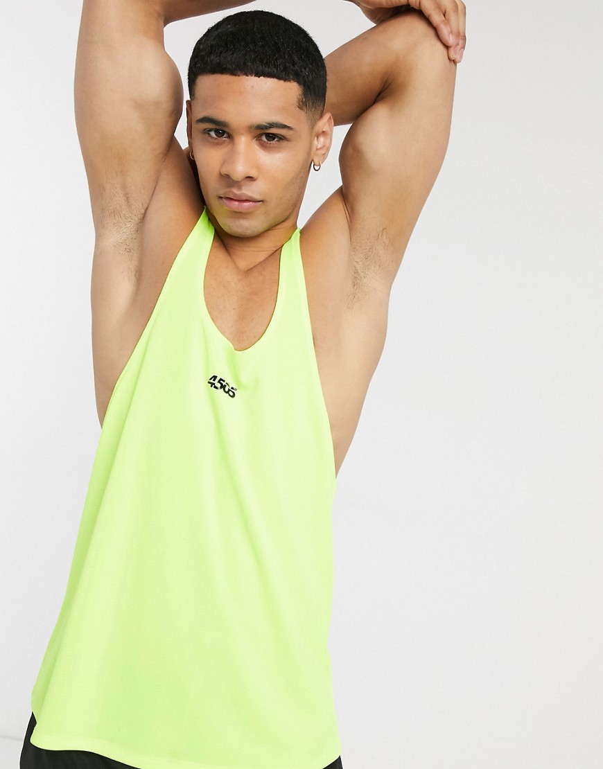 ASOS 4505 icon training stringer vest with racer back in neon yellow