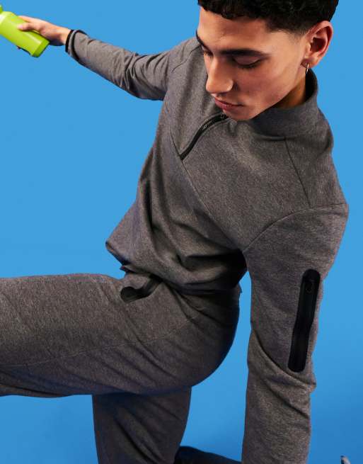 ASOS 4505 icon training sweatshirt with 1/4 zip in charcoal heather 