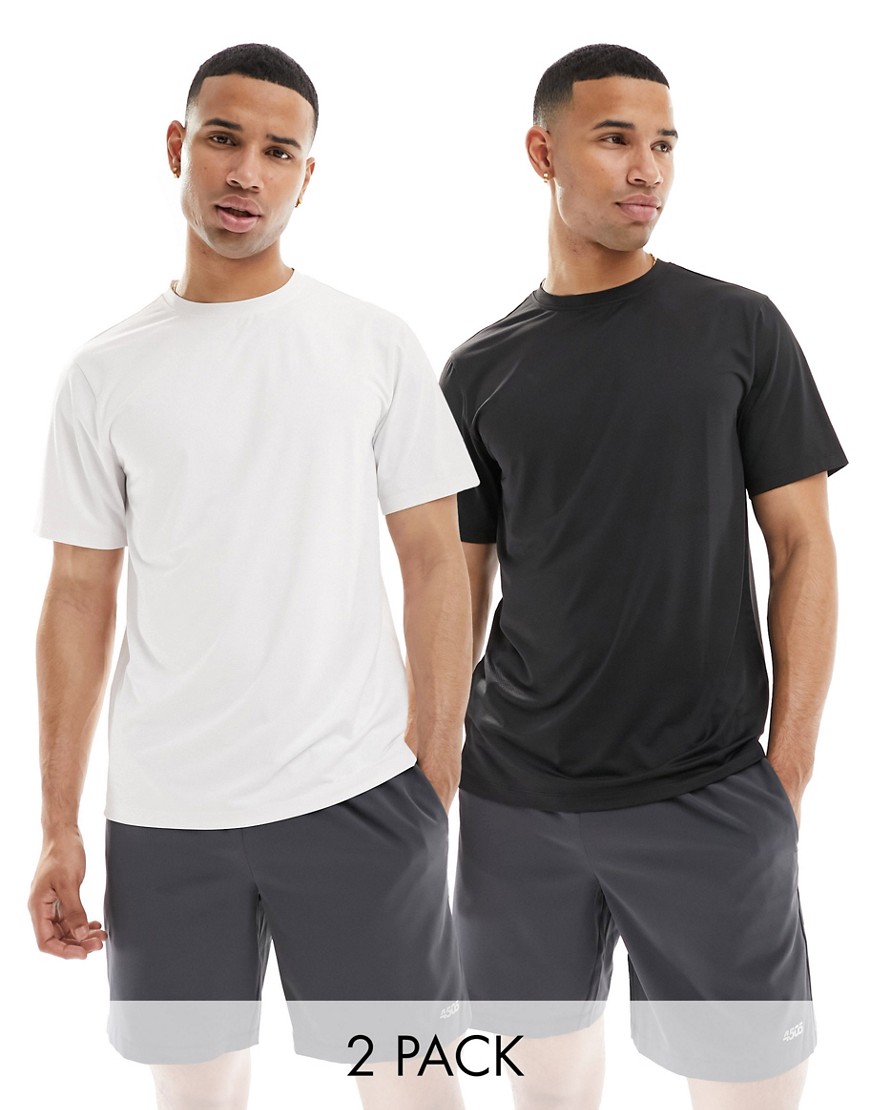 ASOS 4505 Icon training t-shirt with quick dry 2 pack in black and white-Multi