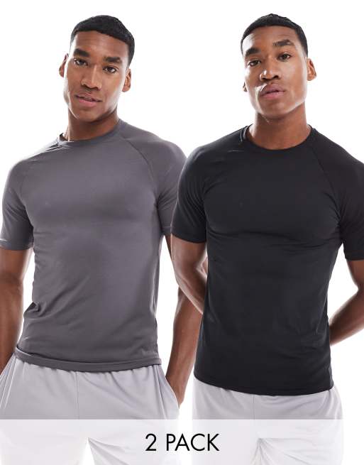 ASOS 4505 – Icon – Zestaw 2 T-shirtów treningowych o kroju podkreślającym sylwetkę z szybkoschnącego materiału w kolorze czarnym i grafitowym