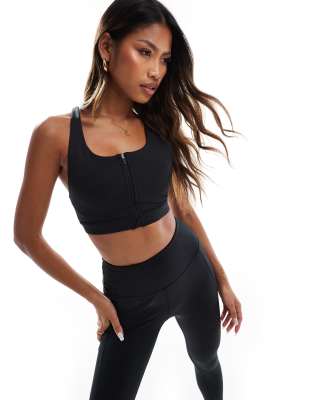 ASOS 4505 Icon zip front high support sports bra in black