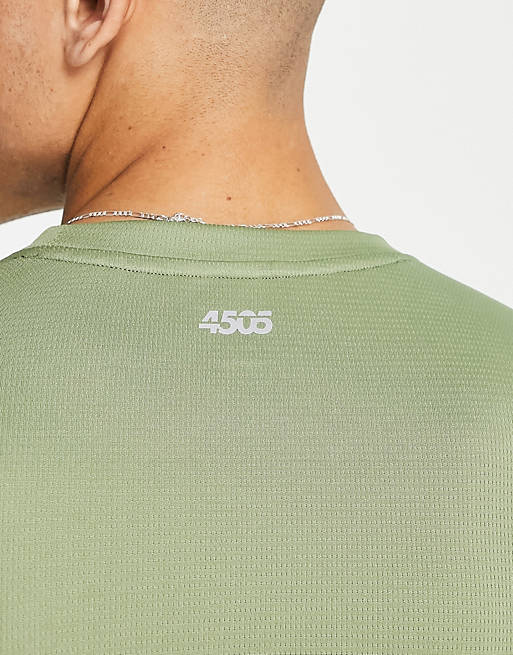 ASOS 4505 - Kakifarvet hurtigtørrende t-shirt til med ærmer og ikon |