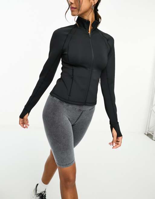 ASOS 4505 – Konturierende Trainingsjacke in Schwarz mit Reißverschluss