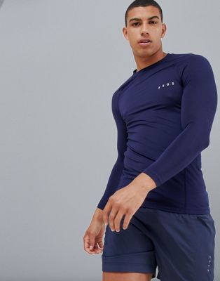ASOS 4505 – Långärmad marinblå t-shirt med muscle-fit passform och snabbtork