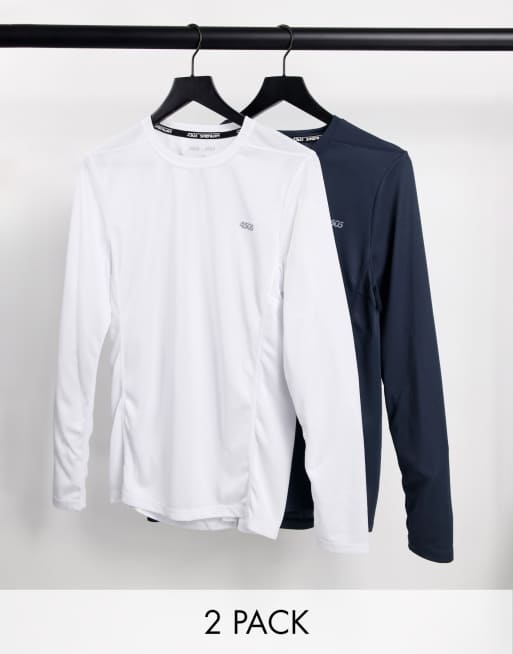 ASOS 4505 – Langärmliges Muskel-Trainingsshirt aus Quick Dry-Material mit Symbol im 2er-SPARPACK 