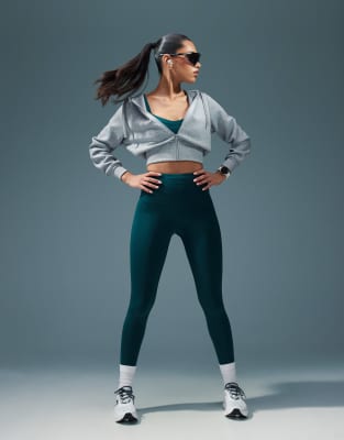 ASOS 4505 - Lauf-Leggings in Tannengrün mit hohem Bund und Handytasche mit Reißverschluss