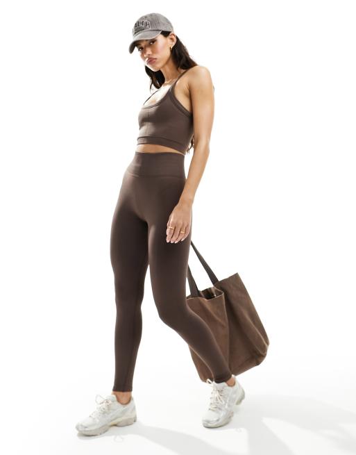 ASOS 4505 - Legging sculptant sans couture à côtes en diagonale - Marron foncé, 5 de 5
