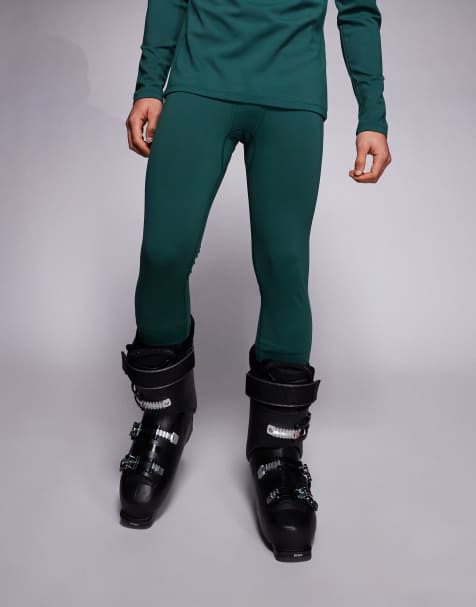 ASOS 4505 - Leggings base layer da sci in tessuto termico traspirante verde scuro con rovescio in pile - view 1