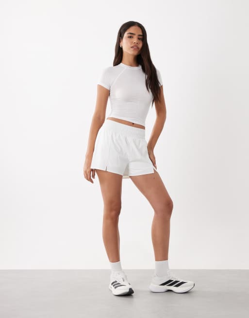ASOS 4505 let aktiv top med rynket front og korte ærmer til løb i hvid, 4 af 4