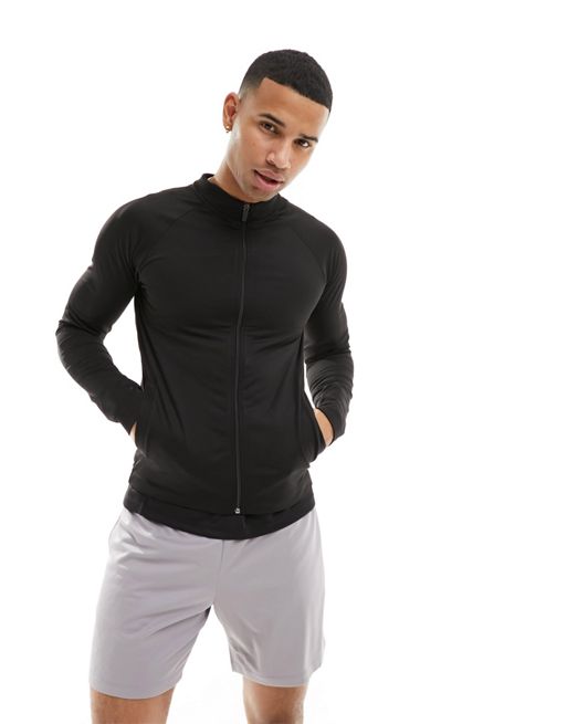 FhyzicsShops 4505 long sleeve muscle fit zip-up training track top in black 