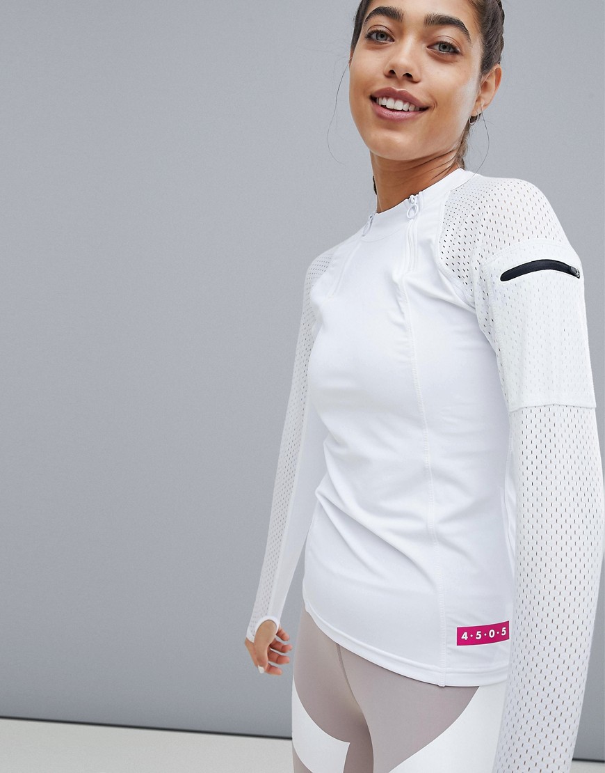 ASOS 4505 long sleeve running top with breathable mesh sleeve detail-White