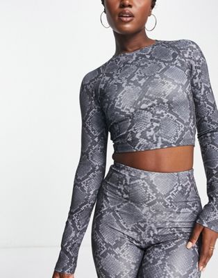 ASOS 4505 long sleeve top with back detail in snake print co ord