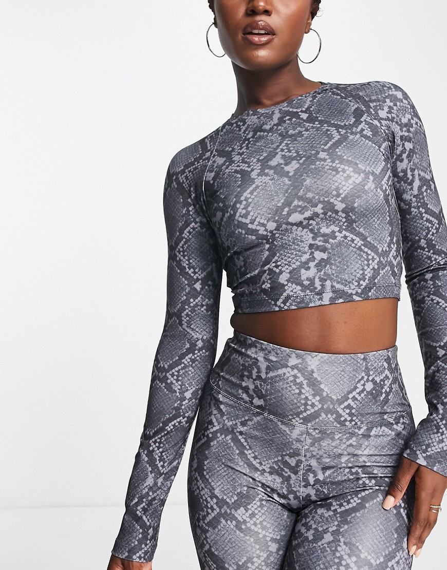 ASOS 4505 long sleeve top with back detail in snake print co ord-Multi