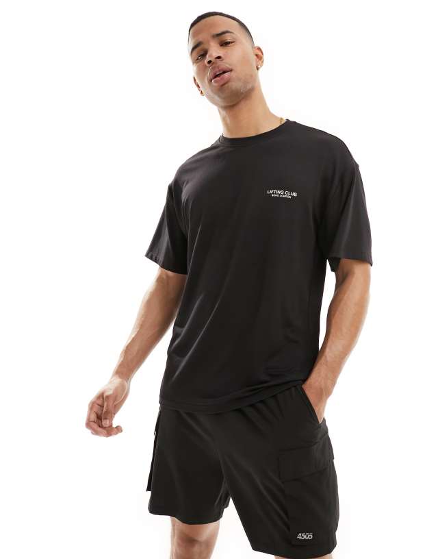 ASOS 4505 - loose fit mesh training t-shirt with chest graphic in black