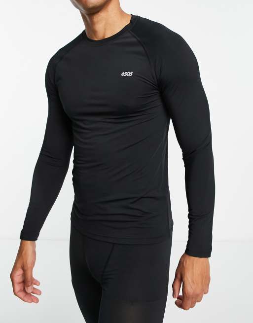ASOS 4505 - Maglia da allenamento base layer a maniche lunghe, colore nero