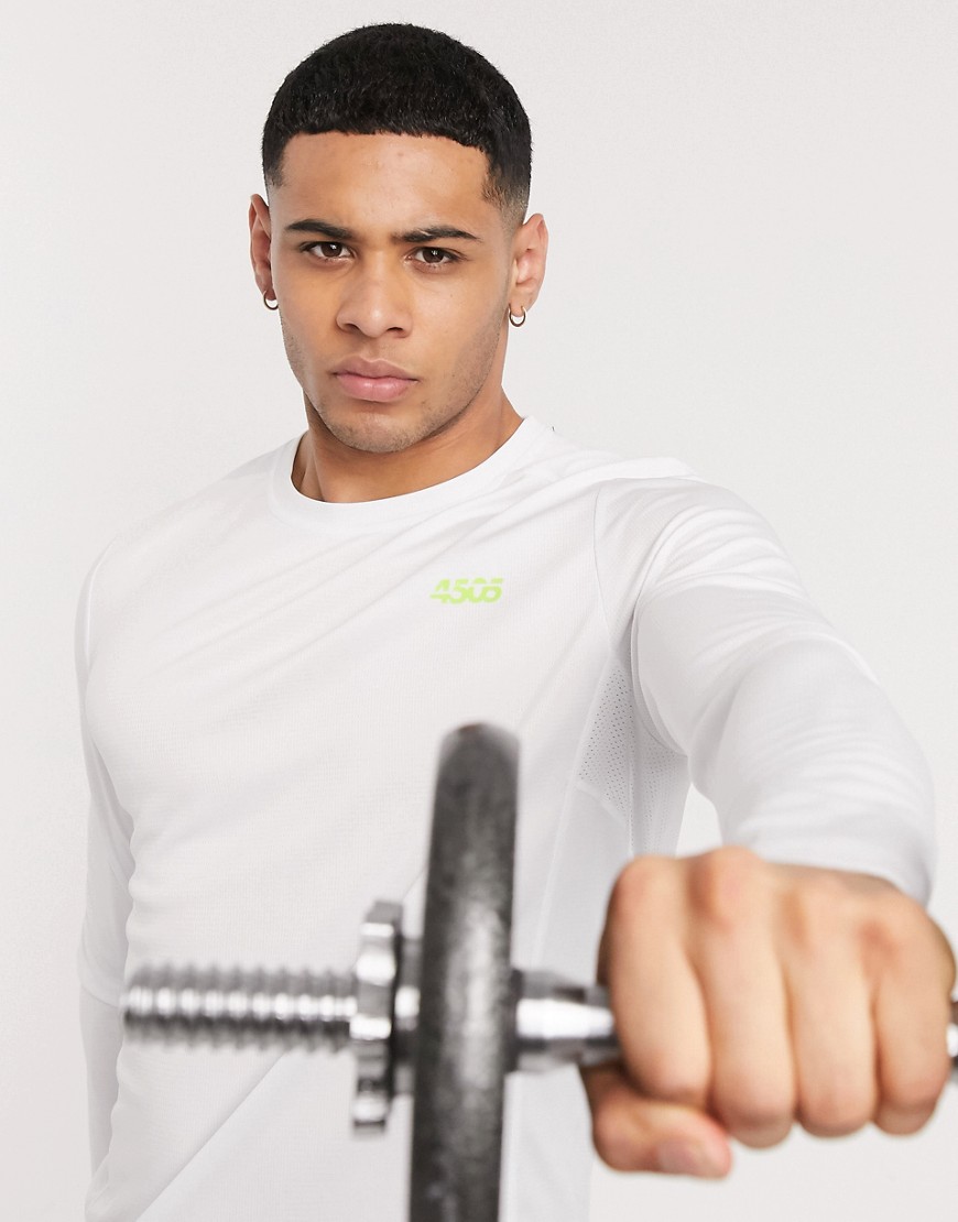 ASOS 4505 - Maglietta a maniche lunghe da allenamento quick dry bianca con logo iconico-Bianco