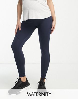 Asos Design 4505 Maternity Icon Legging With Bum Sculpt Seam Detail And Pocket-navy