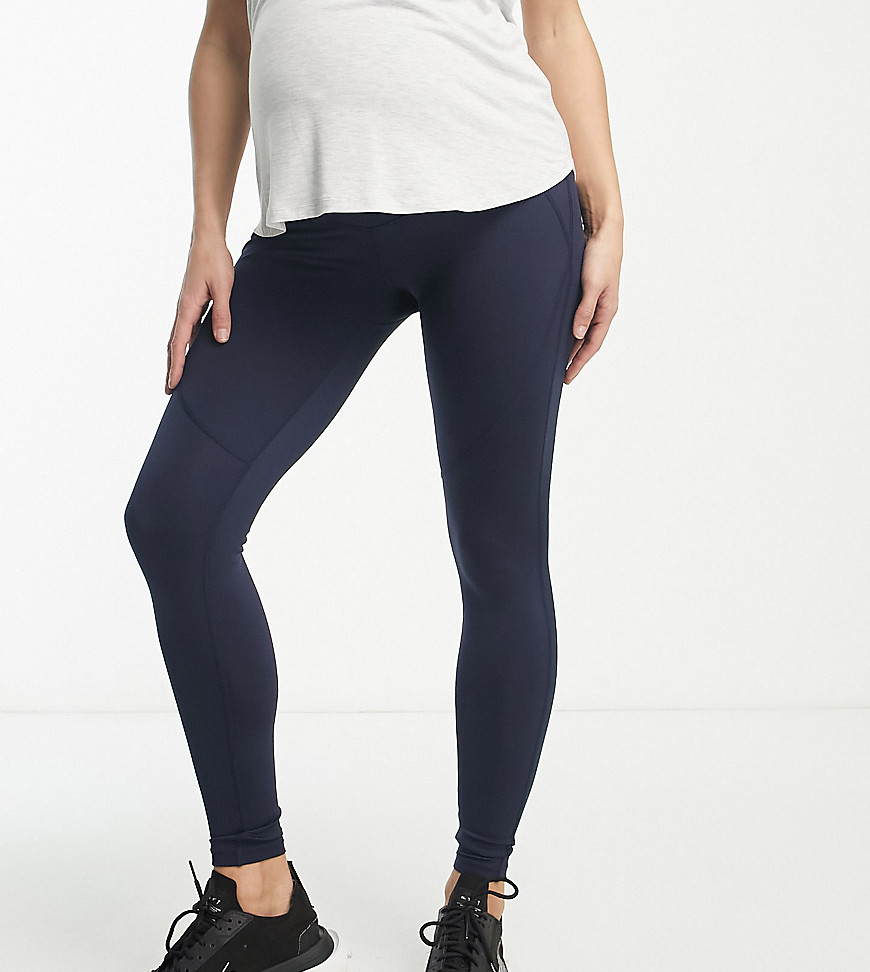 Asos Design 4505 Maternity Icon Legging With Bum Sculpt Seam Detail And Pocket-navy