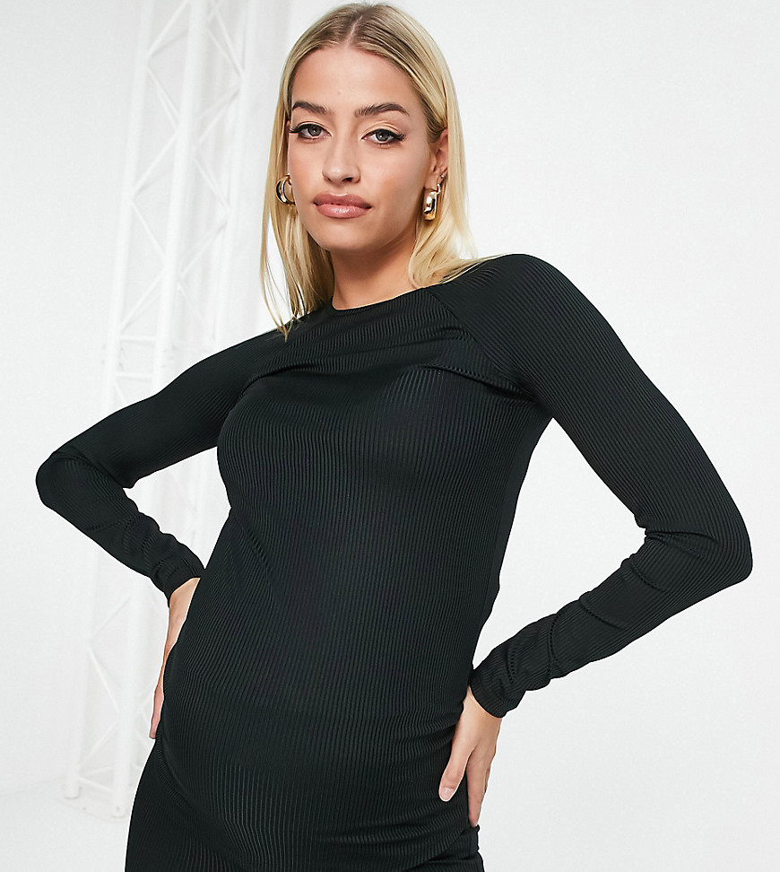 ASOS 4505 Maternity long sleeve training top in rib - part of a set-Black