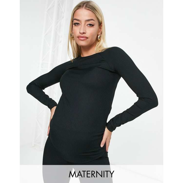 ASOS 4505 Maternity ribbed long sleeve and kick flare leggings in black