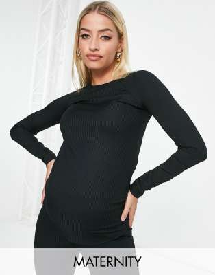 ASOS 4505 Maternity ribbed long sleeve and kick flare leggings in black