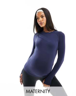 Asos Design Seamless Sculpting Double Layer Long Sleeve Cami Top In Navy