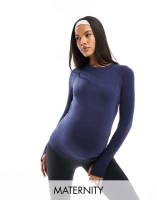 Asos Design 4505 Maternity Seamless Long Sleeve Top-navy