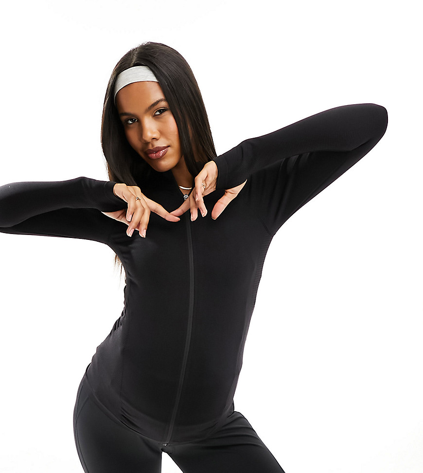 ASOS 4505 Maternity seamless zip through training long sleeve top-Black
