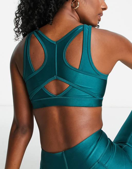 ASOS 4505 Yoga corset detail medium support sports bra in green