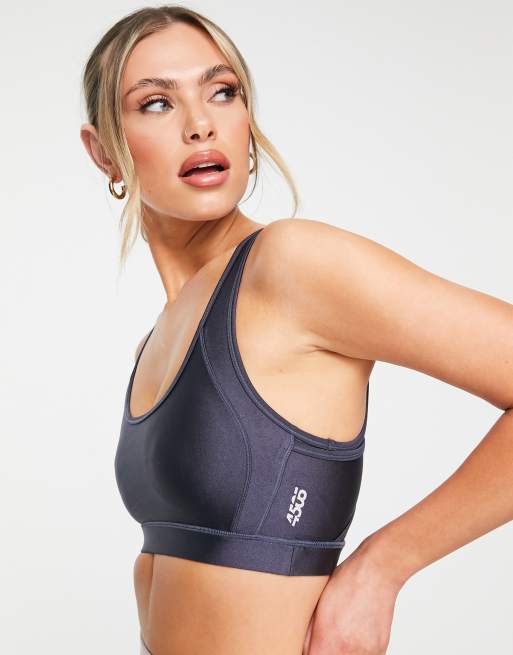 ASOS 4505 medium support sports bra in grey sheen