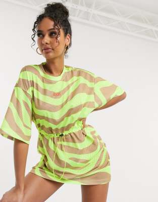 neon mesh t shirt dress