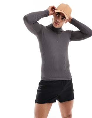 4505 muscle fit seamless rib performance 1/4 zip in steel gray