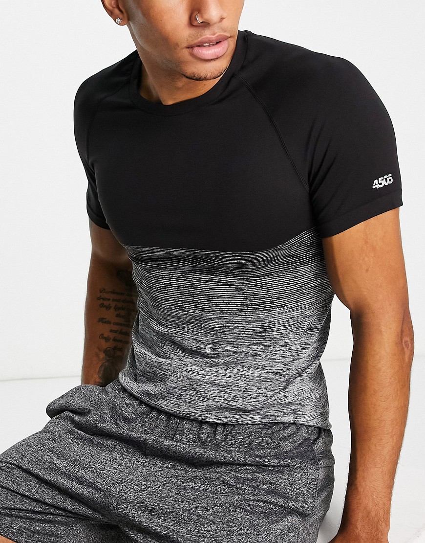ASOS 4505 muscle fit seamless training t-shirt in black and grey ombre-Green