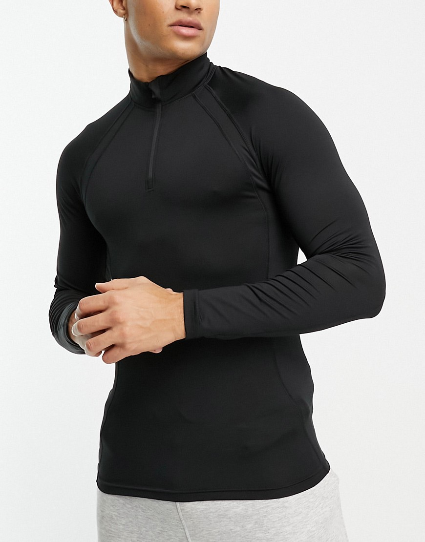 ASOS 4505 muscle fit training long sleeve base T-shirt with 1/4 zip-Black