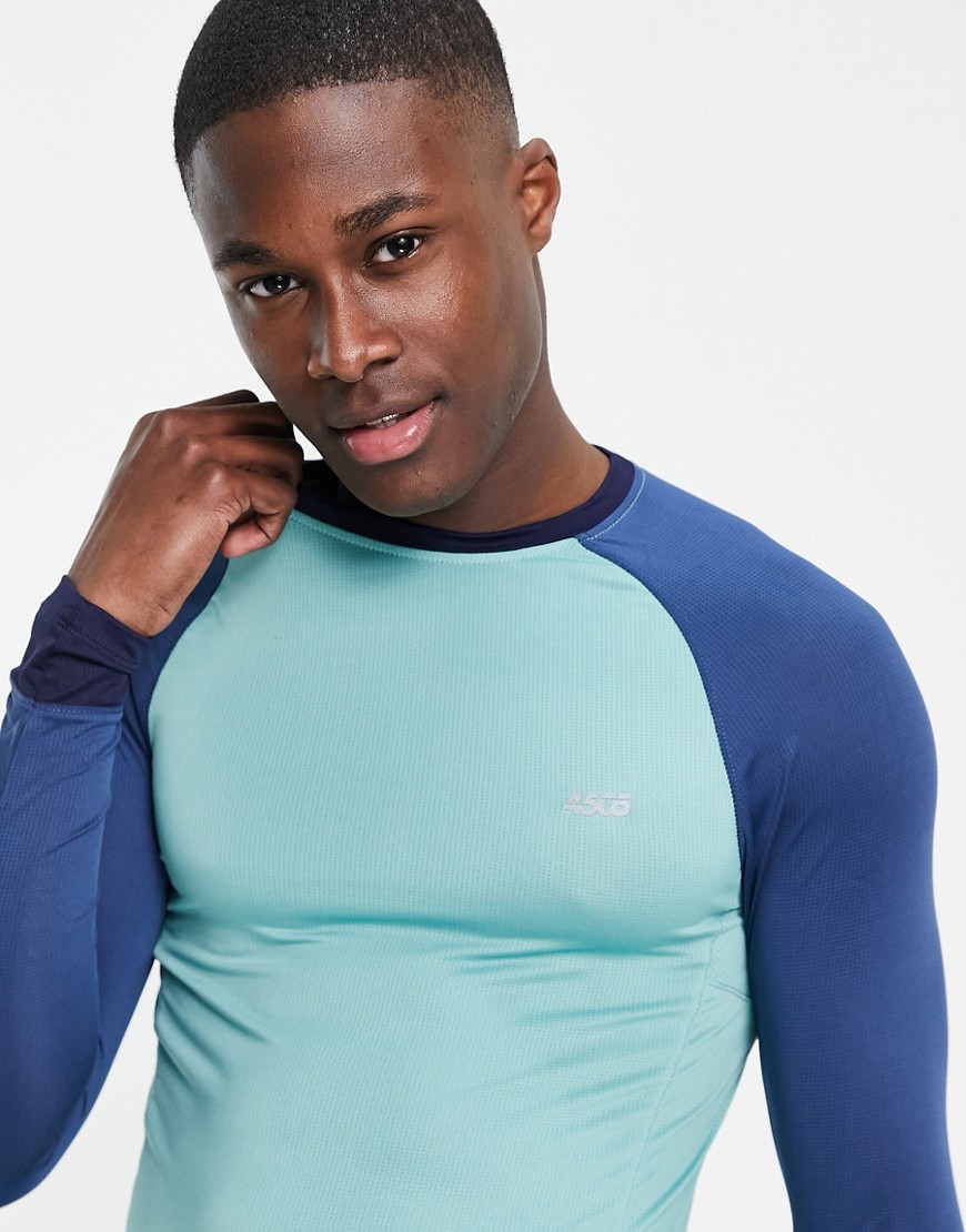 ASOS 4505 muscle fit training long sleeve t-shirt with contrast panels-Green