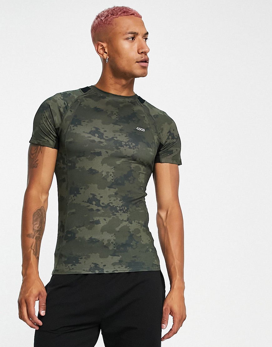 ASOS 4505 muscle fit training t-shirt with camo print-Green