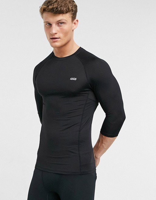 ASOS 4505 muscle fit training 3/4 sleeve t-shirt in black