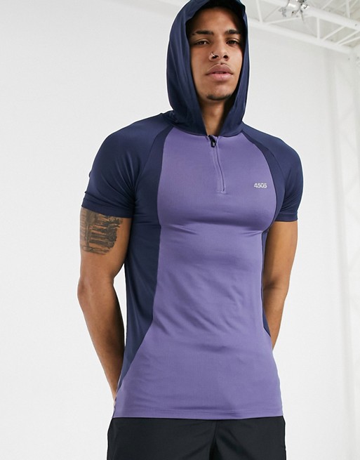 ASOS 4505 muscle training t-shirt with contrast panels and hood