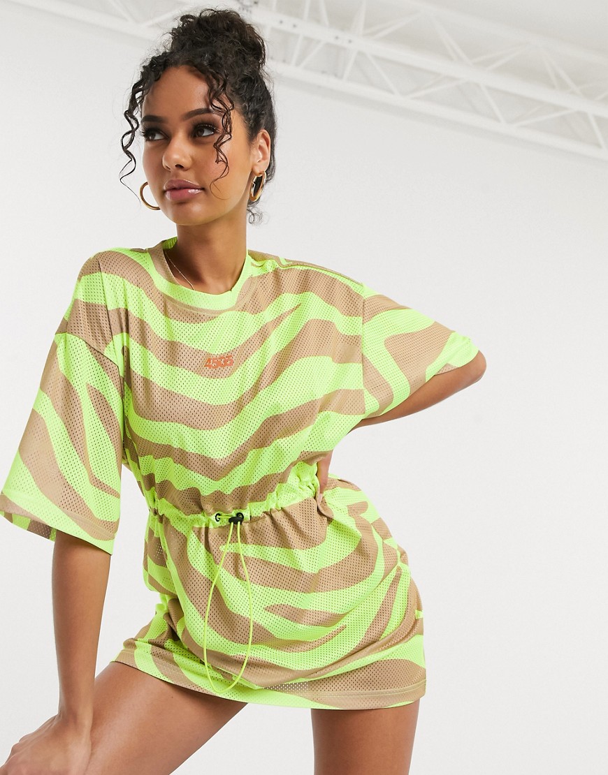 ASOS 4505 - Neonfarvet T-shirt-kjole i mesh med dyreprint-Multifarvet