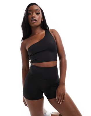 4505 one shoulder tank top in high shine black