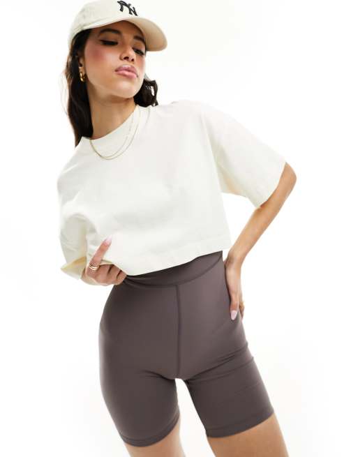 ASOS 4505 - Oversized cropped T-shirt van zware stof in vintage wit
