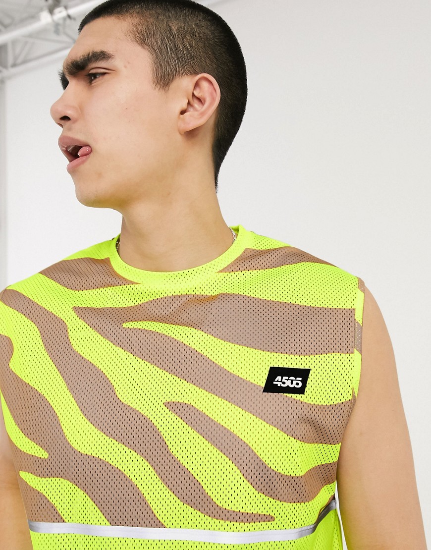 ASOS 4505 - Oversized mouwloos T-shirt met neon dierenprint-Geel