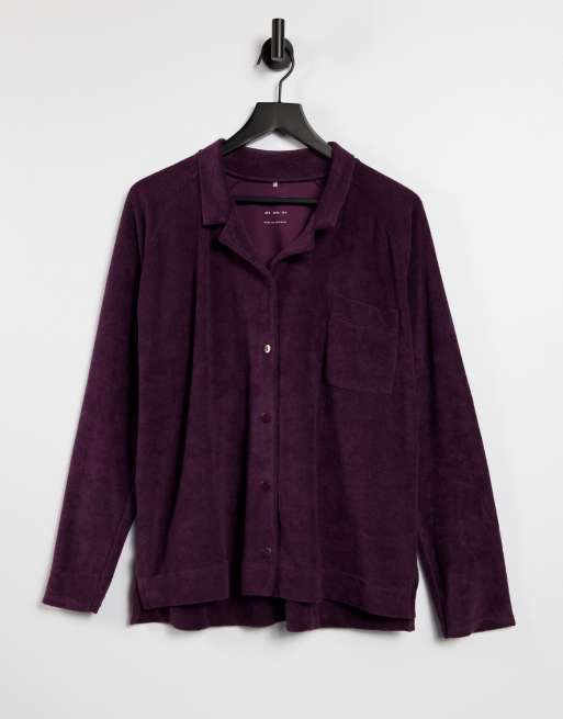 ASOS 4505 oversized shirt with button front in plum towelling